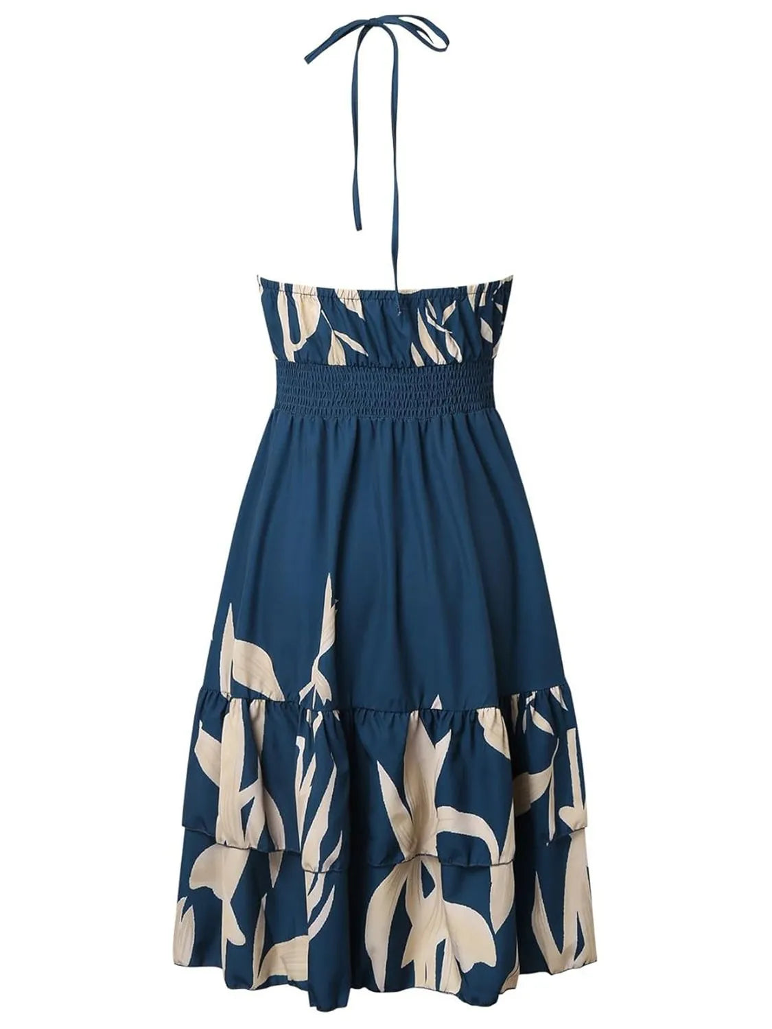 Blue & Beige Summer Dress Tie Halter Neck