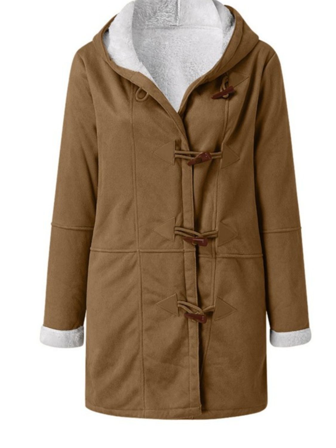 Pocketed Long Sleeve Hooded Jacket with Toggle Buttoning