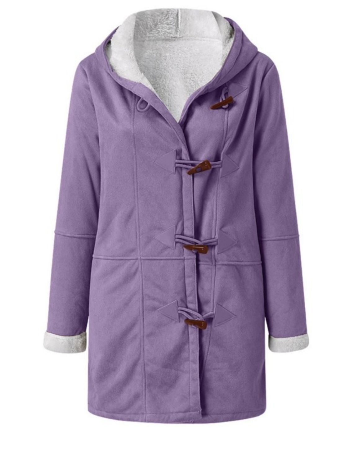 Pocketed Long Sleeve Hooded Jacket with Toggle Buttoning