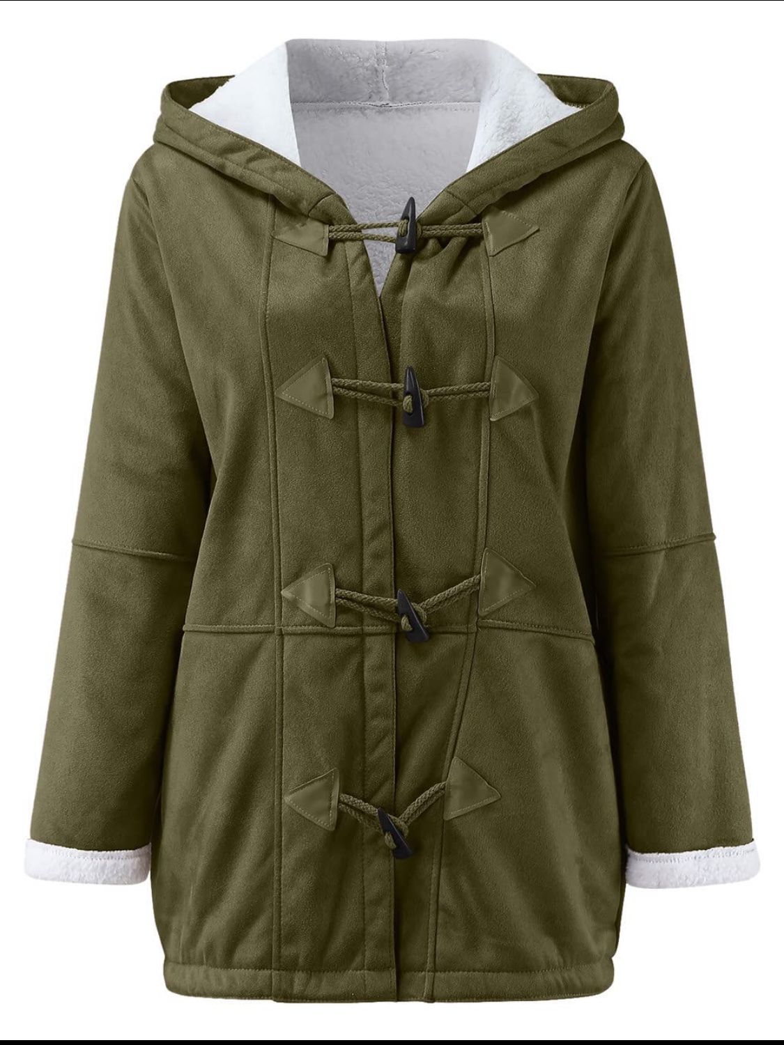 Pocketed Long Sleeve Hooded Jacket with Toggle Buttoning