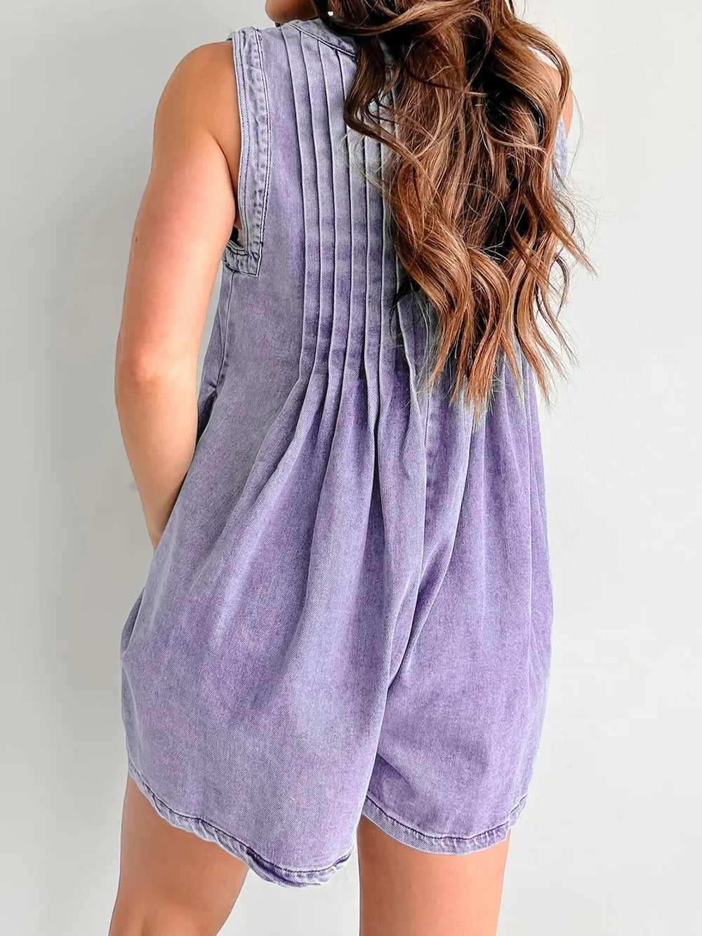 Lilac Faded Denim Tied Romper with Pockets