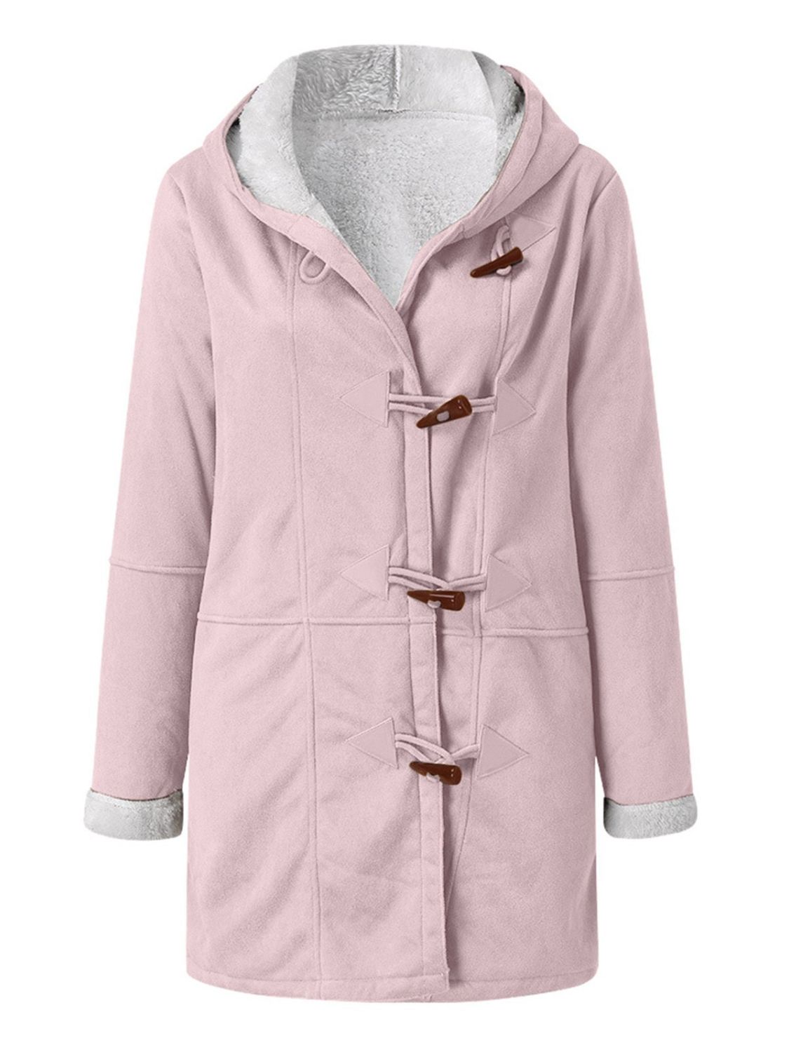 Pocketed Long Sleeve Hooded Jacket with Toggle Buttoning