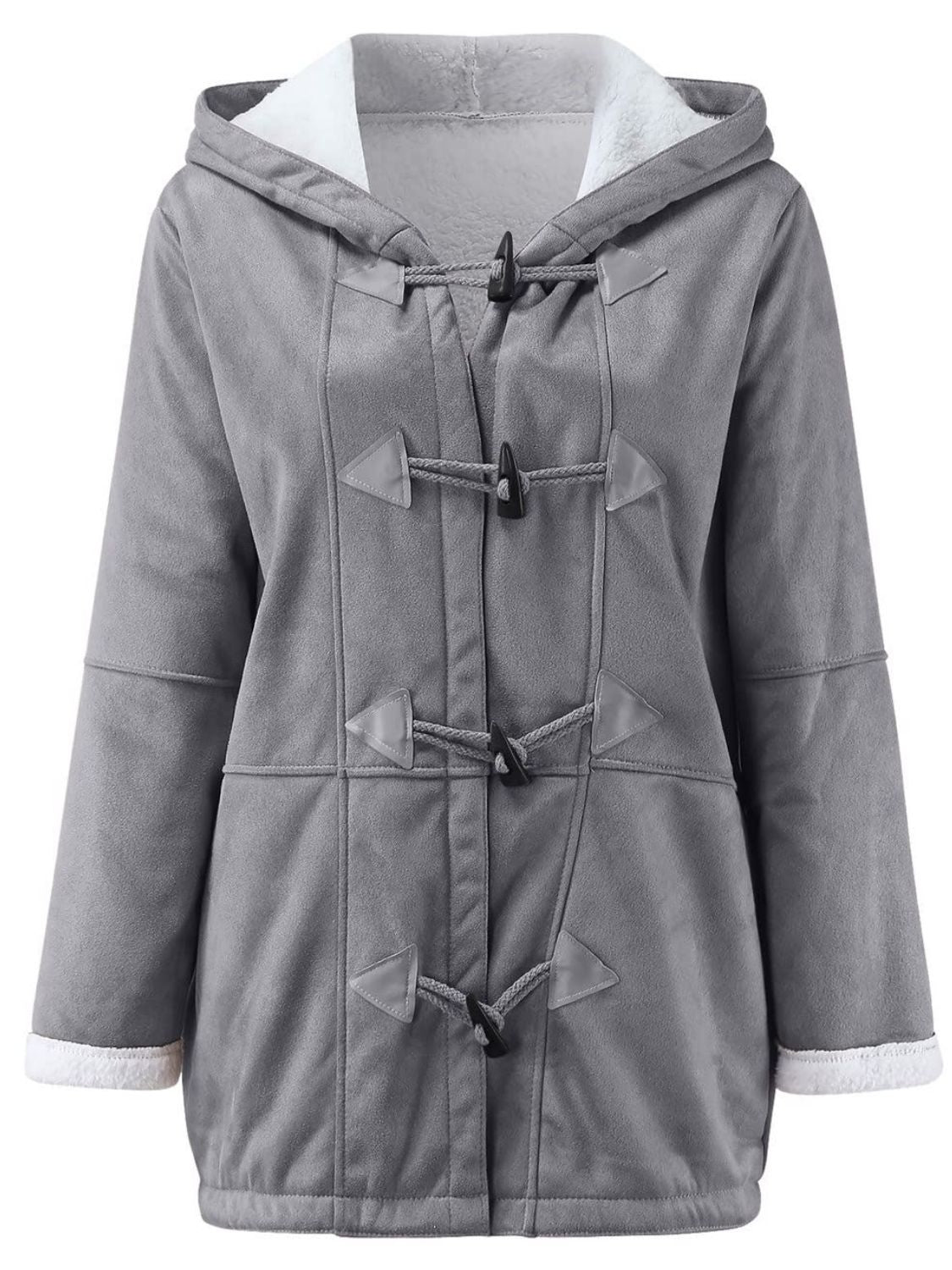 Pocketed Long Sleeve Hooded Jacket with Toggle Buttoning