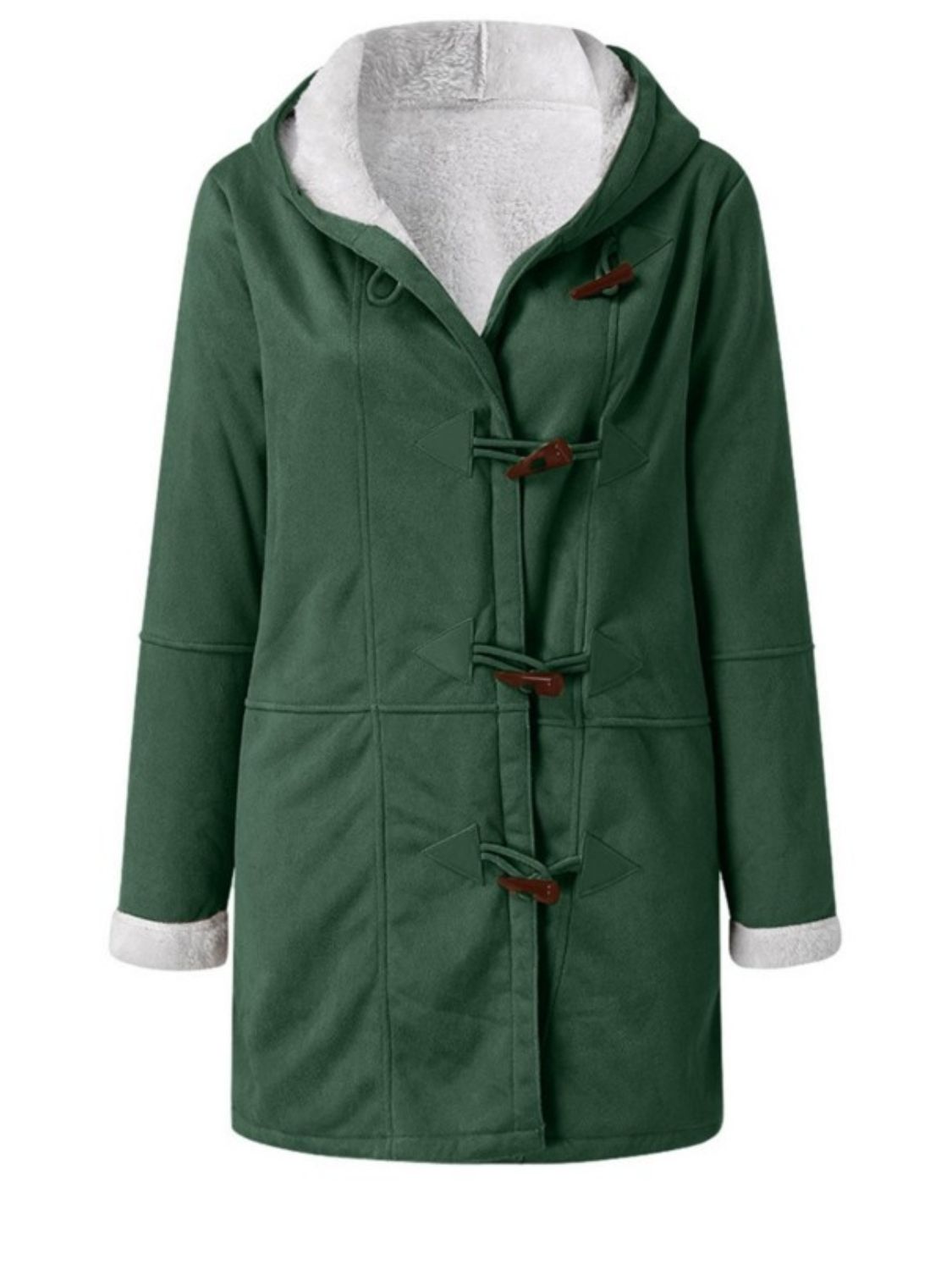 Pocketed Long Sleeve Hooded Jacket with Toggle Buttoning