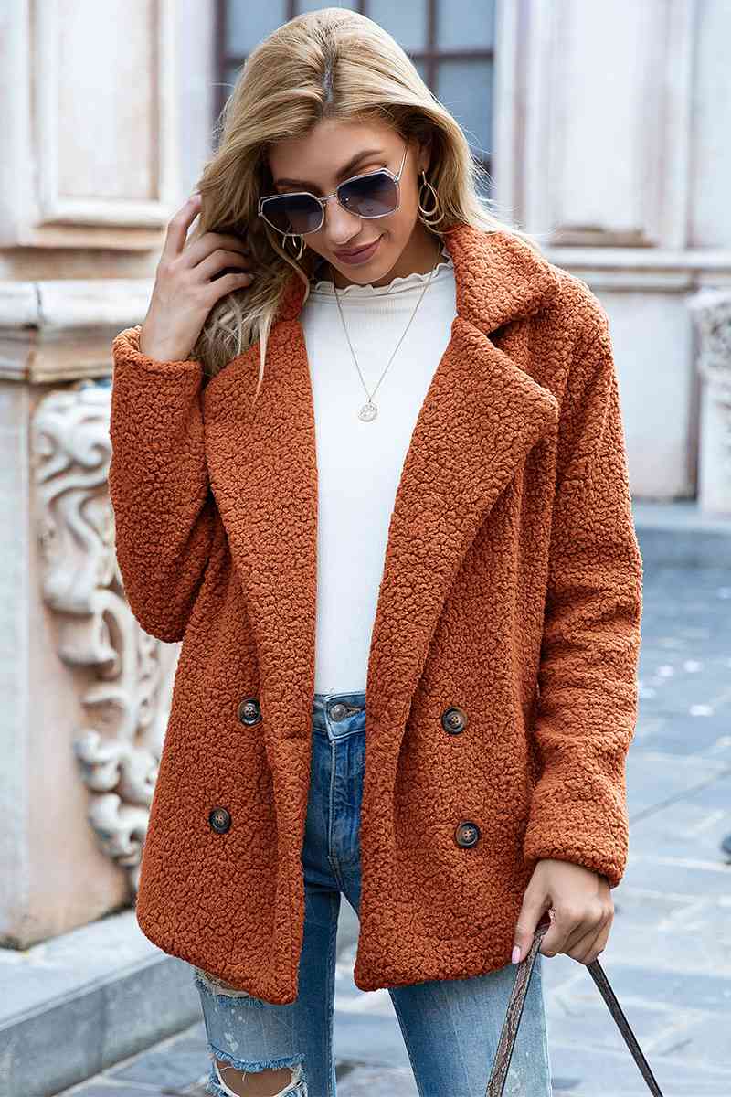 Lapel Collar Lined Sherpa Coat