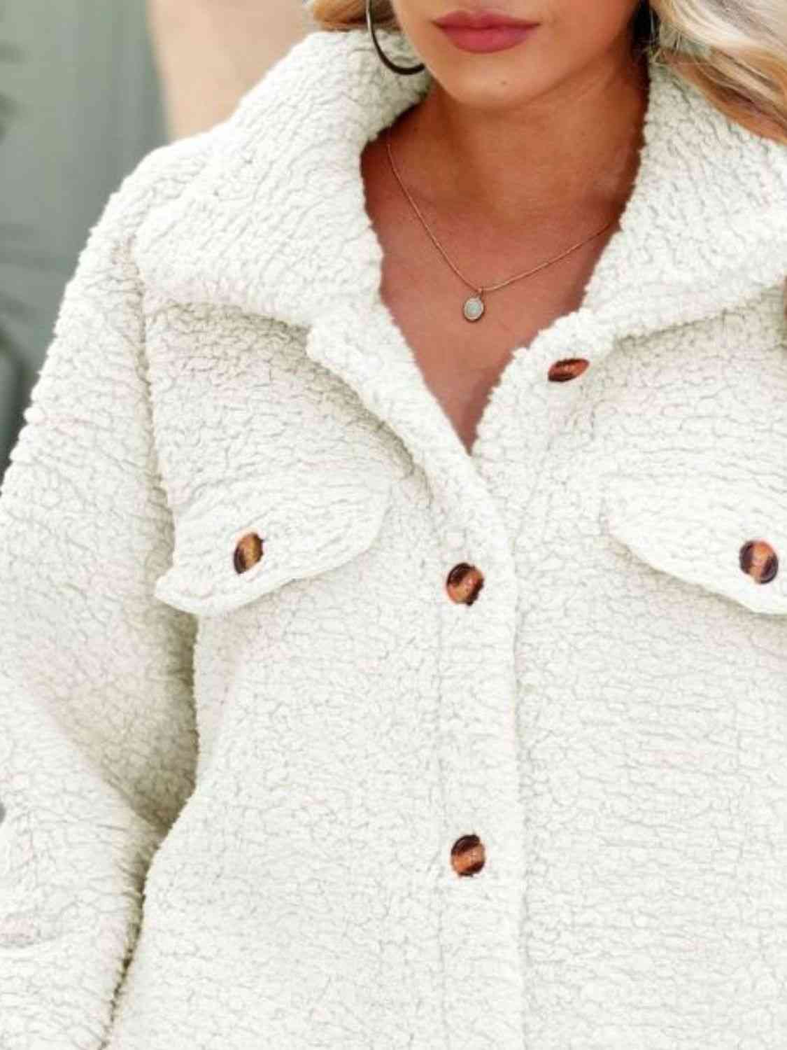 Button Down Collared Sherpa Coat