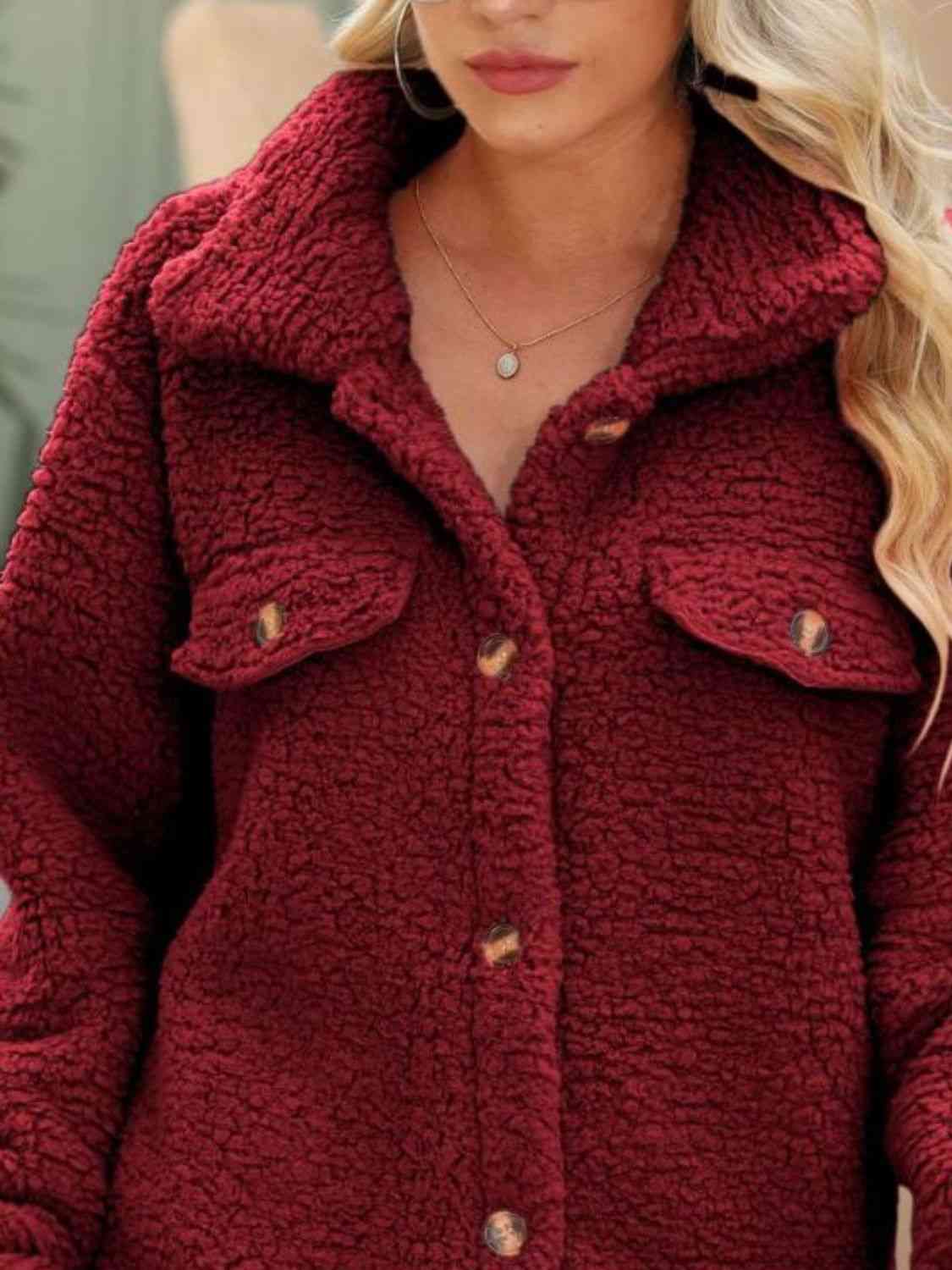 Button Down Collared Sherpa Coat