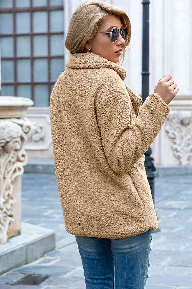 Lapel Collar Lined Sherpa Coat