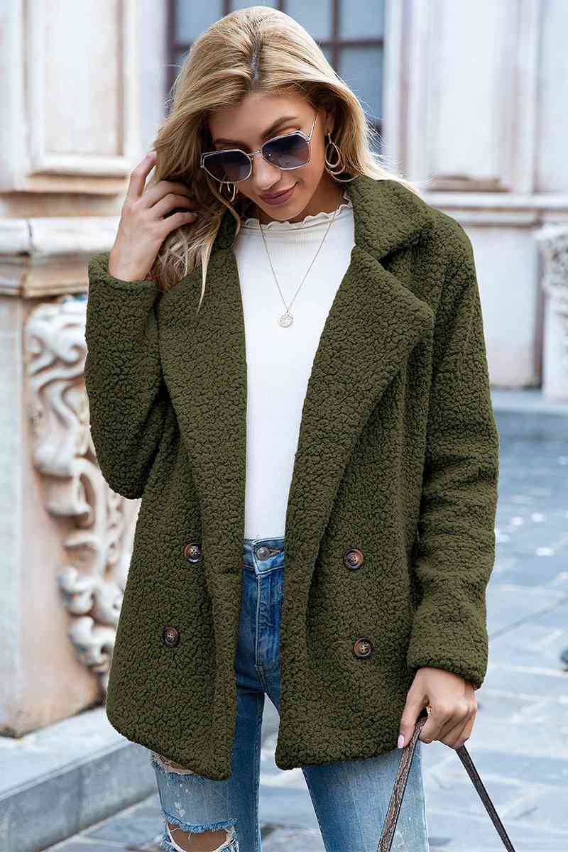 Lapel Collar Lined Sherpa Coat