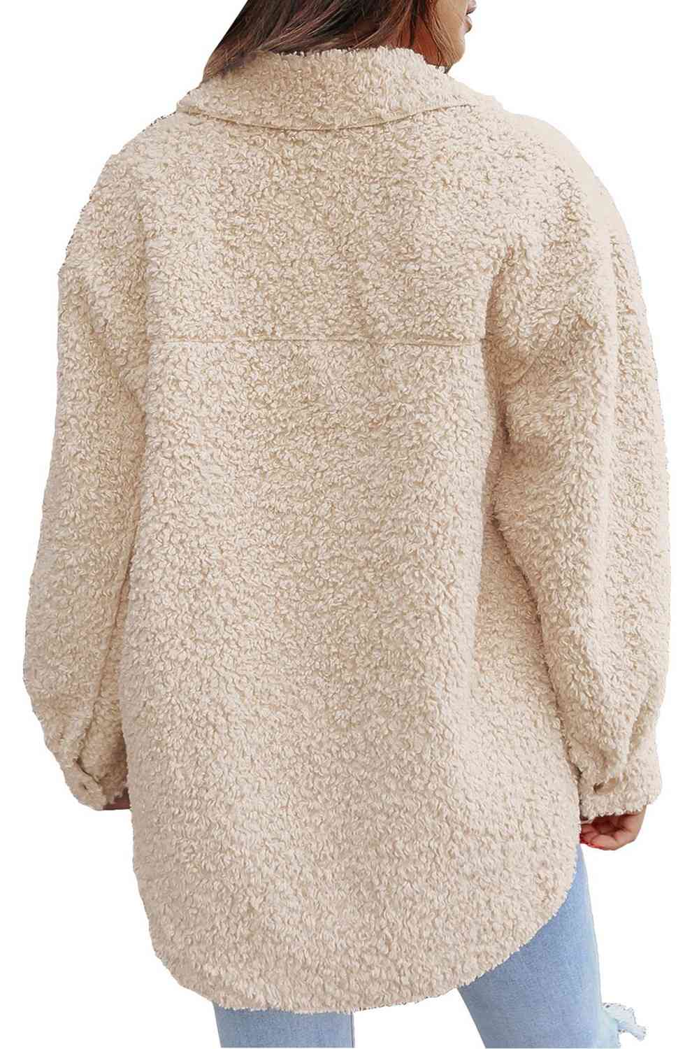 Collared Neck Button Front Sherpa Coat with Pocket