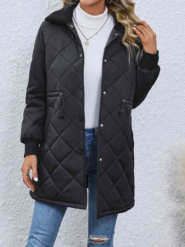 Drawstring Waist Longline Puffer Winter Coat