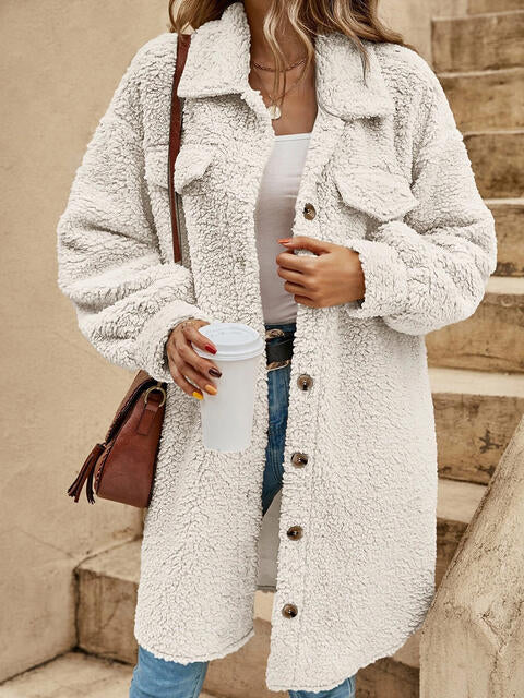 Collared Button-Down Sherpa Longline Coat