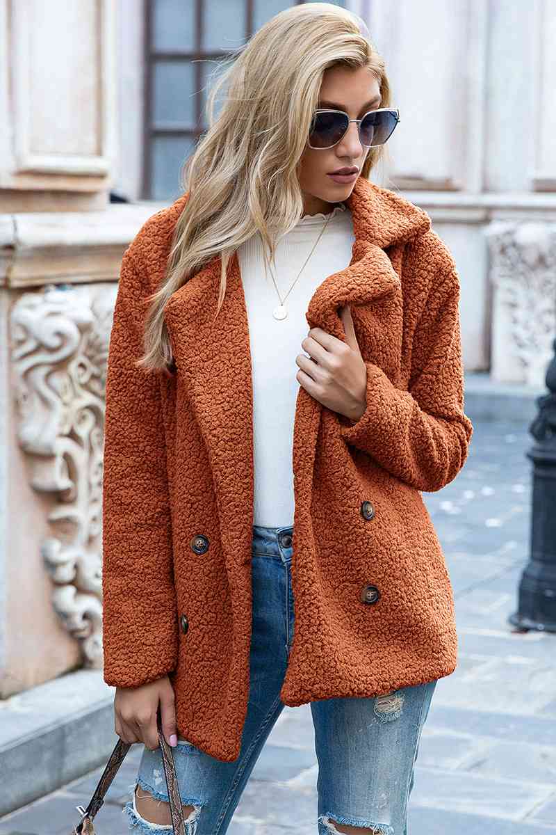 Lapel Collar Lined Sherpa Coat