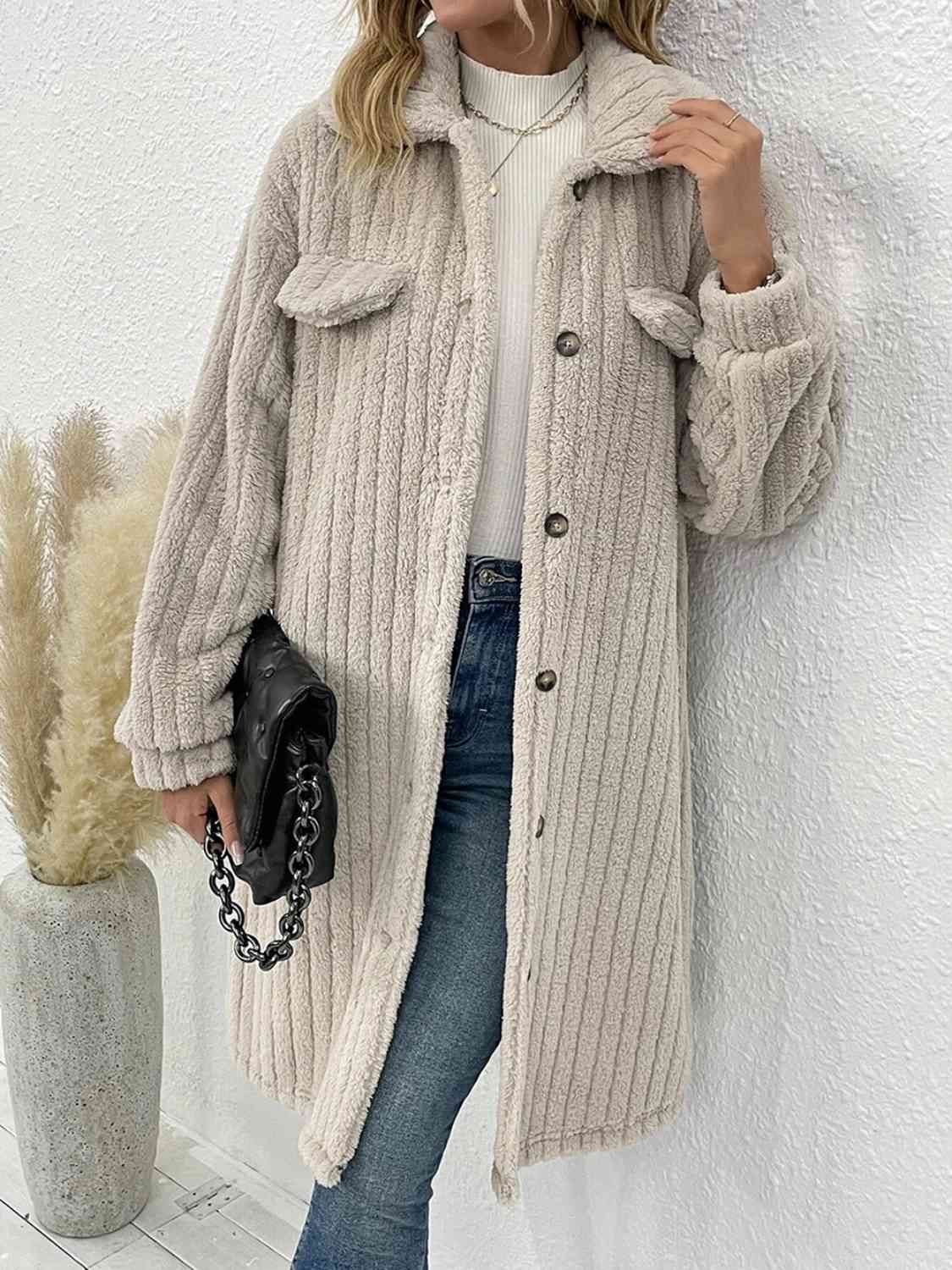 Collared Neck Drop Shoulder Longline Coat