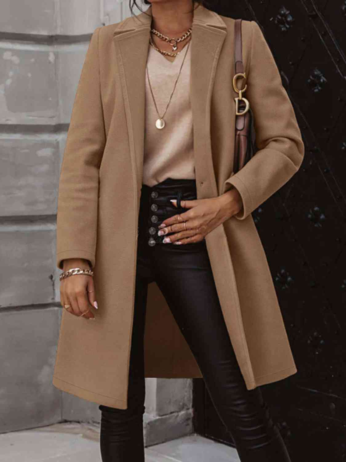 Classic Camel Collared Neck Button Up Longline Coat