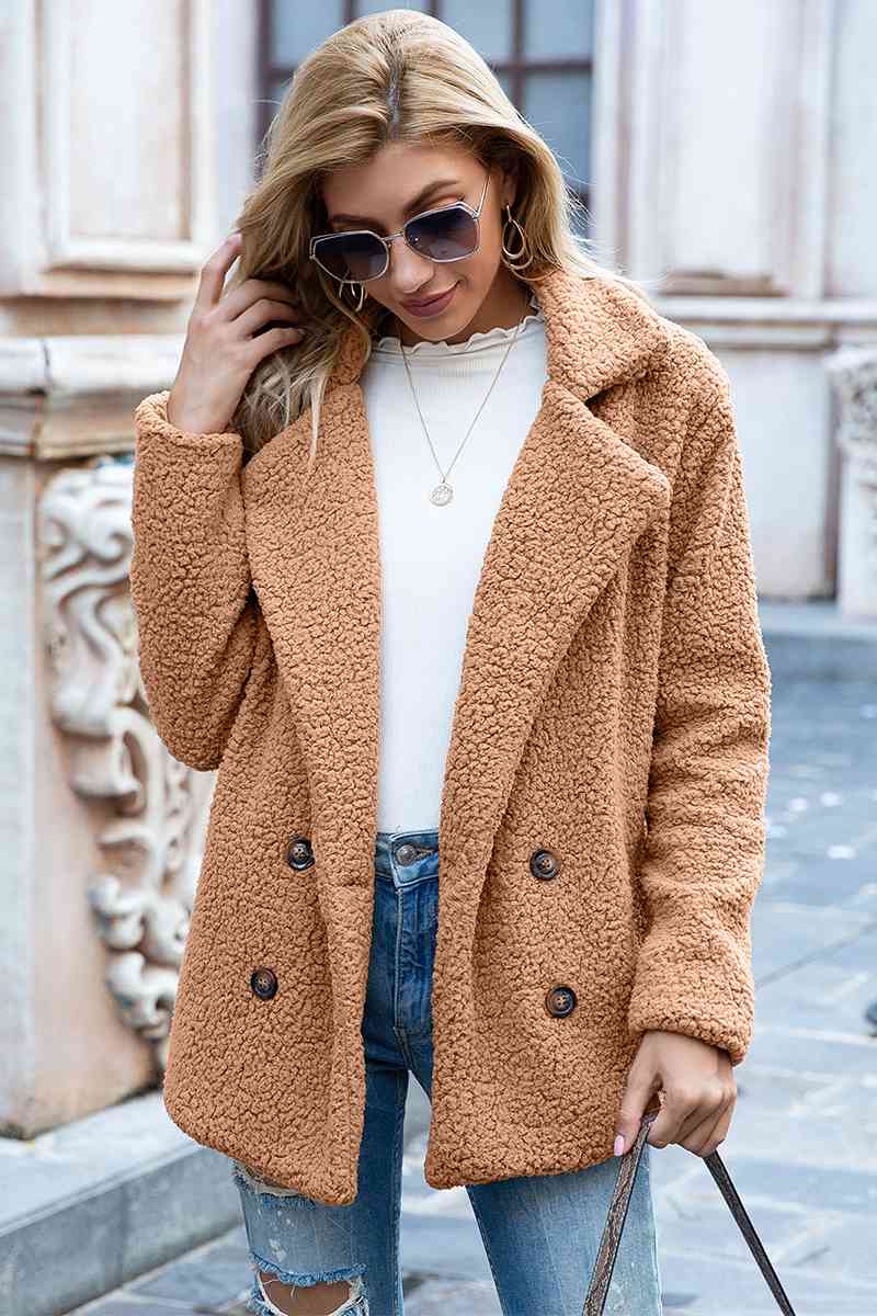 Lapel Collar Lined Sherpa Coat