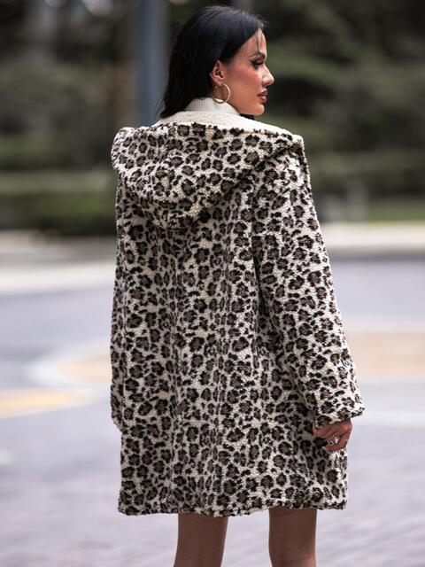 Leopard Print Hooded Sherpa Teddy Coat