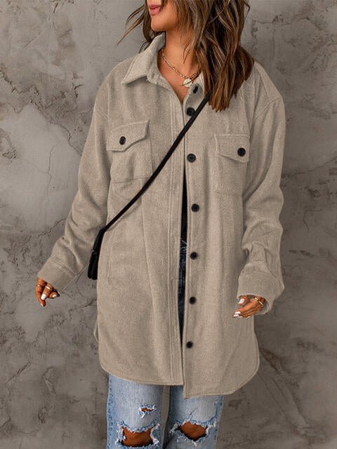 Drop Shoulder Button Down Collared Longline Shacket Coat