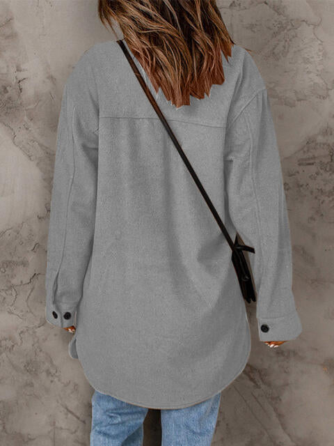 Drop Shoulder Button Down Collared Longline Shacket Coat