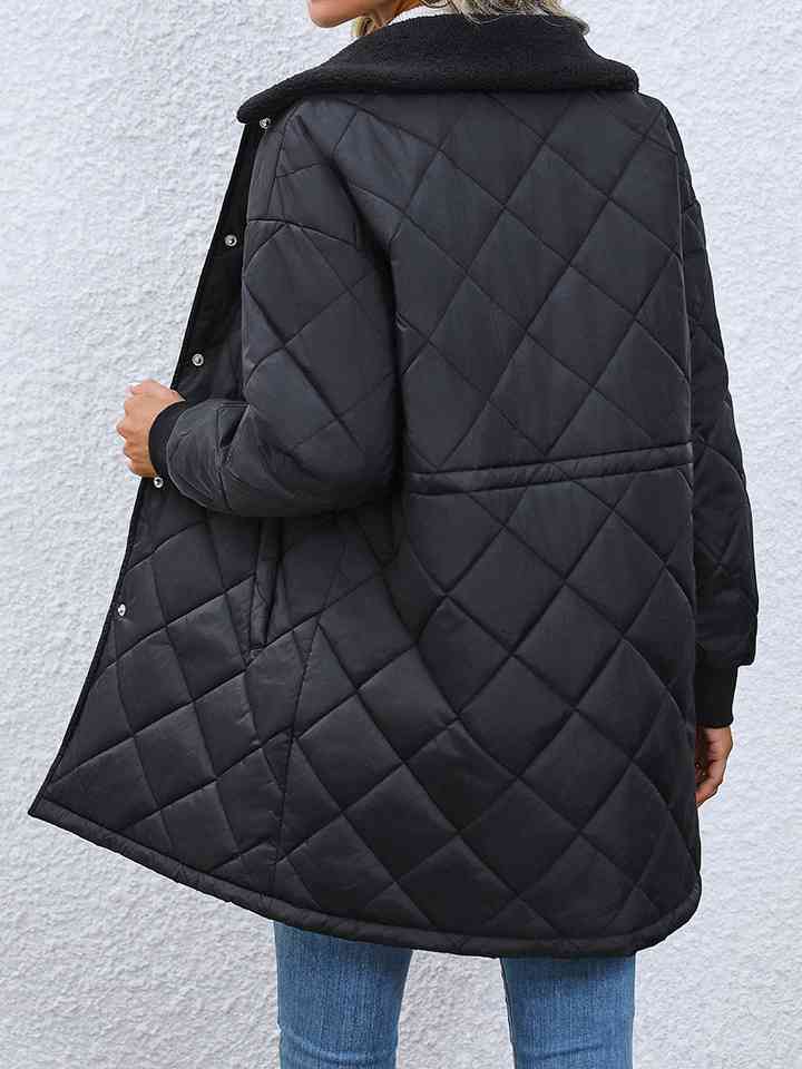 Black Drawstring Waist Longline Puffer Winter Coat