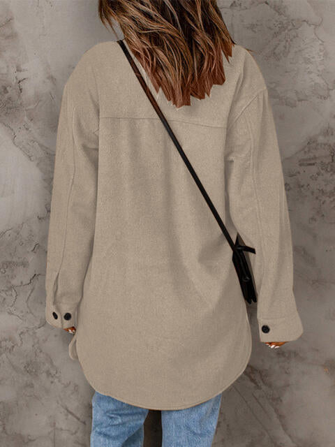 Drop Shoulder Button Down Collared Longline Shacket Coat