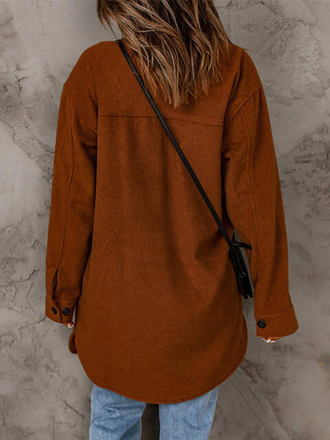 Drop Shoulder Button Down Collared Longline Shacket Coat